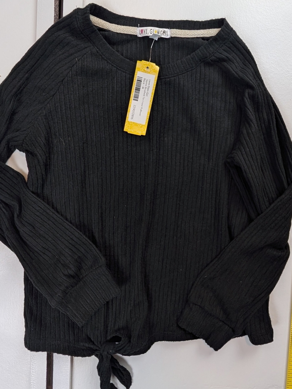 Love Gingly Black Ribbed Knot-Hem Sweater Top